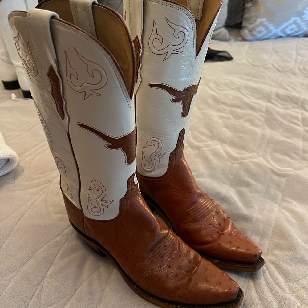 Lucchese White and Brown Heeled Boots